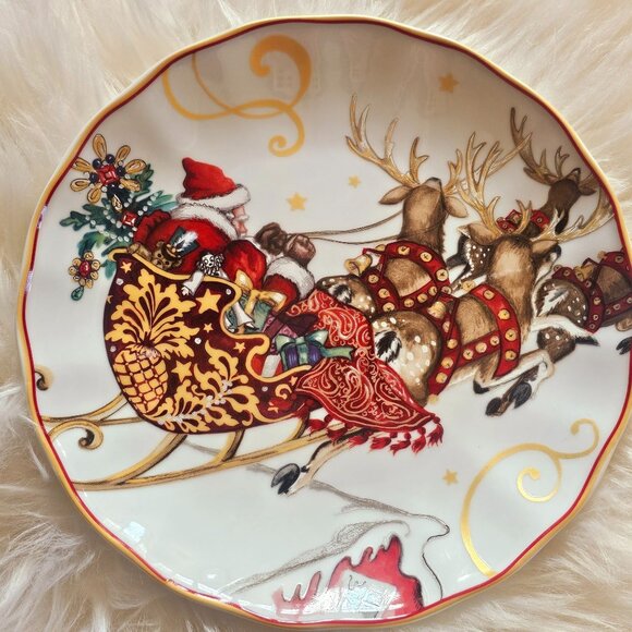 Williams Sonoma TWAS THE NIGHT BEFORE CHRISTMAS Santa Sleigh Salad Plate - Picture 1 of 7